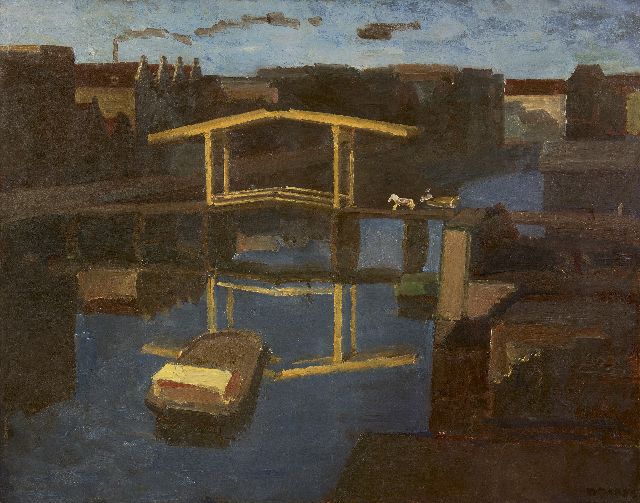 Kees Maks | The drawbridge (view from  the artist's studio on the Prinseneiland, Amsterdam), oil on canvas, 79.4 x 100.0 cm, signed l.r.