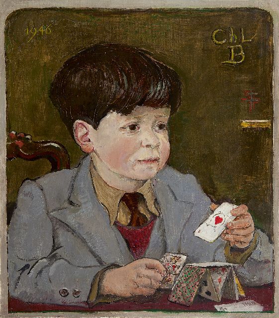 Harm Kamerlingh Onnes | A child with playing cards, oil on canvas, 45.8 x 40.6 cm, signed l.r. with monogram and dated 1946