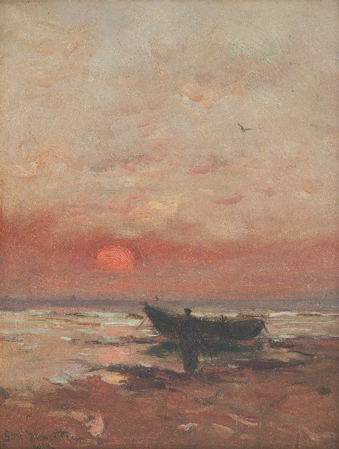 Morgenstjerne Munthe | The beach at twilight, oil on panel, 14.0 x 17.5 cm, signed l.l. and dated '14