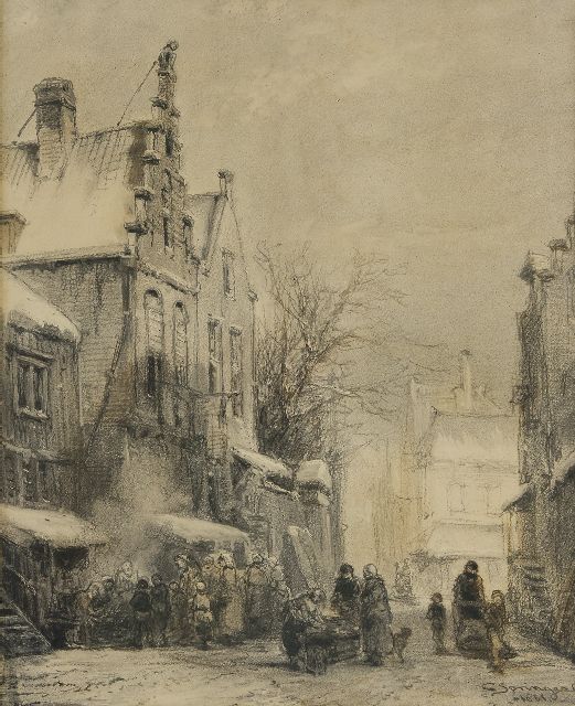 Springer C.  | A Dutch town view in winter, charcoal on paper 50.5 x 40.0 cm, signed l.r. and dated 1861