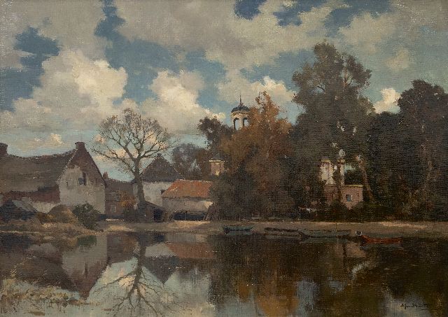 Driesten A.J. van | Village near the water, oil on canvas 50.5 x 70.0 cm, signed l.r.