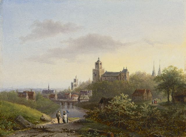 Hekking C.J.A.  | A view on Cleve with the Zwanenburcht and 'Belvédère' tower of B.C. Koekkoek, oil on panel 25.3 x 34.1 cm, signed l.l.
