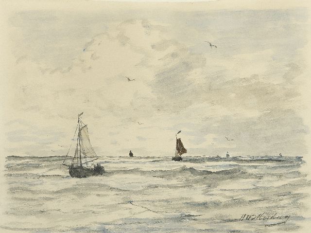 Mesdag H.W.  | Fishing boats at sea, watercolour on paper 23.7 x 31.0 cm, signed l.r.