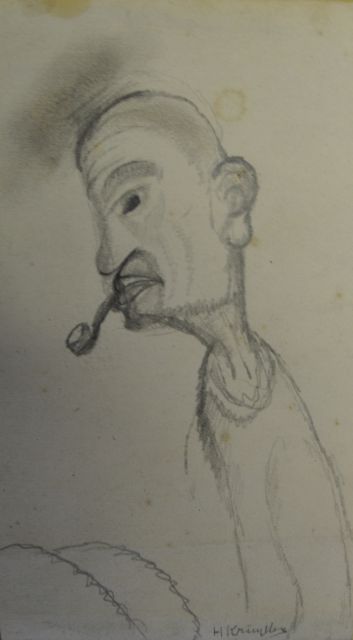 Kruyder H.J.  | Man with pipe, pencil on paper 17.3 x 9.6 cm, signed l.r.