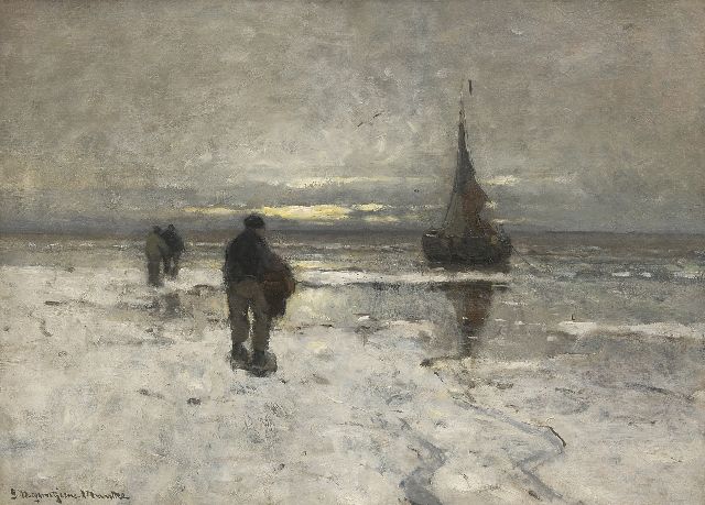 Morgenstjerne Munthe | The beach in winter, oil on canvas, 54.0 x 75.1 cm, signed l.l.