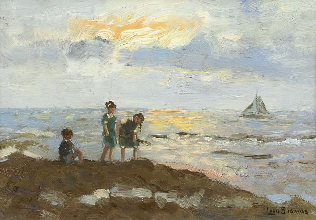 Soonius L.  | Children on the beach, oil on panel 19.9 x 28.0 cm, signed l.r.