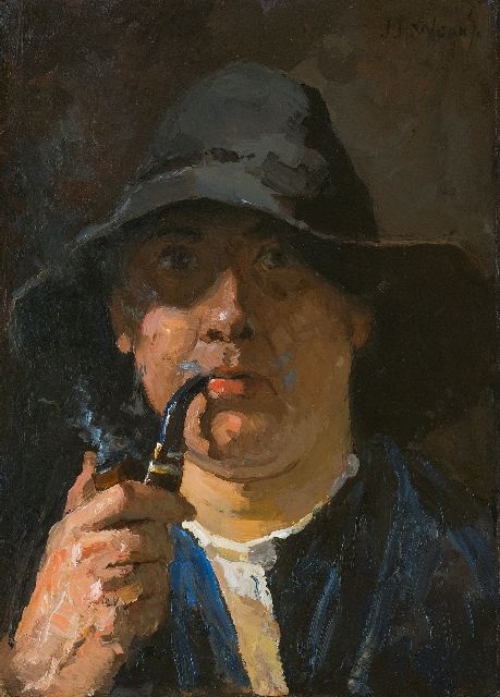 Weijns J.H.  | Self portrait with pipe, oil on board 42.9 x 31.7 cm, signed u.r.