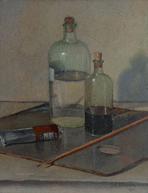 Oldeman R.H.  | A painters utensils, oil on panel 32.0 x 25.4 cm, signed l.r. and dated 1948