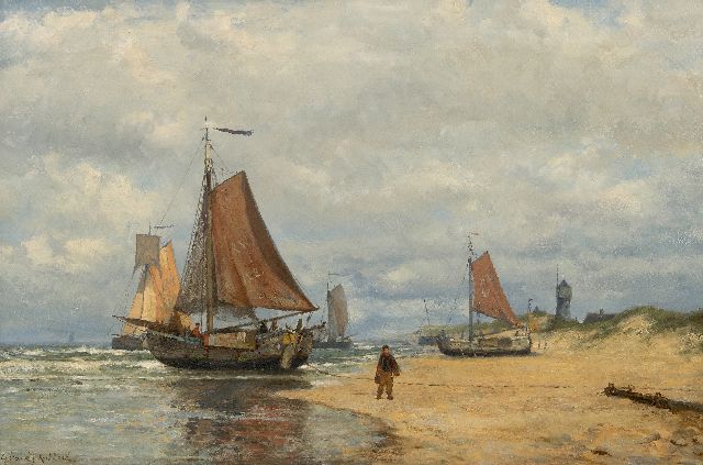 Gerard Koekkoek | Fishing vessels the beach of Katwijk, oil on canvas, 52.5 x 79.5 cm, signed l.l.