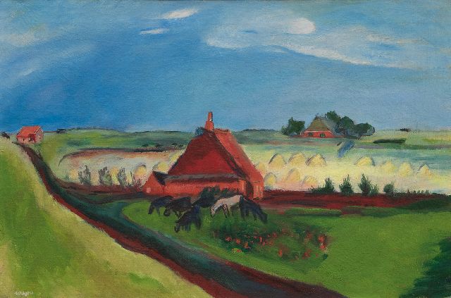 Wiegers J.  | A polder landscape with seawall, Groningen, wax paint on canvas 53.0 x 80.3 cm, signed l.l. and painted ca. 1930-1933