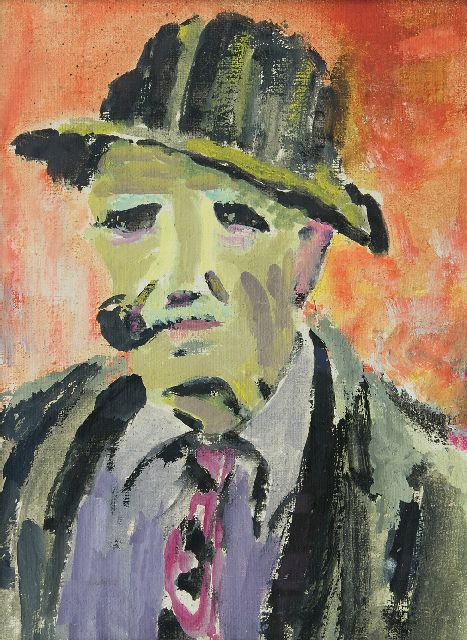 Altink J.  | Portrait of a man with a pipe, wax paint on canvas 40.0 x 30.0 cm, painted ca. 1942