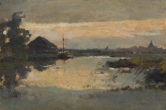 Aris Knikker | A river at sunset, oil on canvas laid down on panel, 23.2 x 33.4 cm, without frame