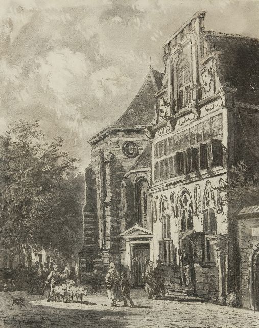 Springer C.  | Stedehuys Woerden (museum now), charcoal on paper 48.5 x 39.5 cm, signed l.l. and painted ca. 1858