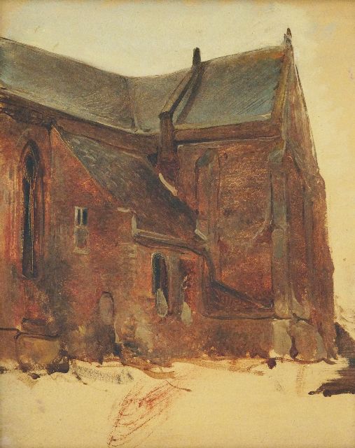 Bosboom J.  | Sketch of a church exterior, oil on panel 30.7 x 25.2 cm