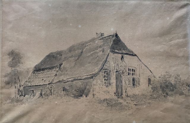 Hendrikus van de Sande Bakhuyzen | Boerderij, penseel en inkt op papier, 31,3 x 44,3 cm, gesigneerd verso
