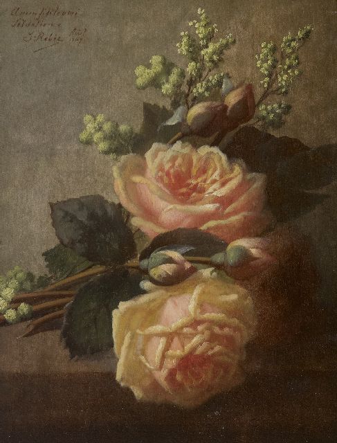 Robie J.B.  | Roses on a ledge, oil on panel 36.3 x 27.0 cm, signed u.l. and dated 'Août' 1907