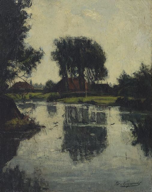 Piet van Wijngaerdt | A farm under trees along the water, oil on canvas, 35.0 x 28.0 cm, signed l.r. and painted ca. 1908-1909