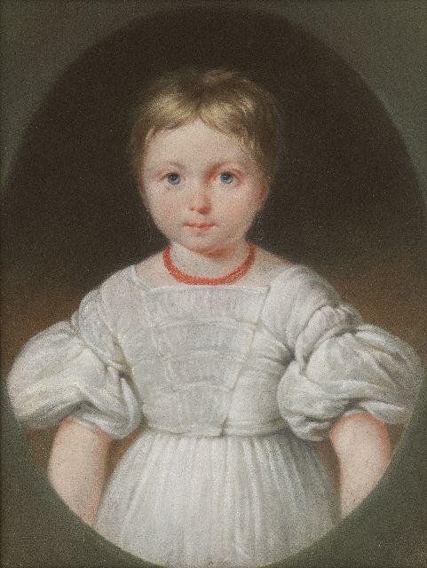 Jean Augustin Daiwaille | Portrait of a girl in a white dress, presumably  Henriette Louise Engelman (1 from 4 portraits), pastel on paper, 31.5 x 24.3 cm