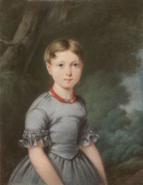 Jean Augustin Daiwaille | Portrait of a girl in a blue dress, presumably Maria Louisa Engelman (1 from 4 portraits), pastel on paper, 40.3 x 32.2 cm