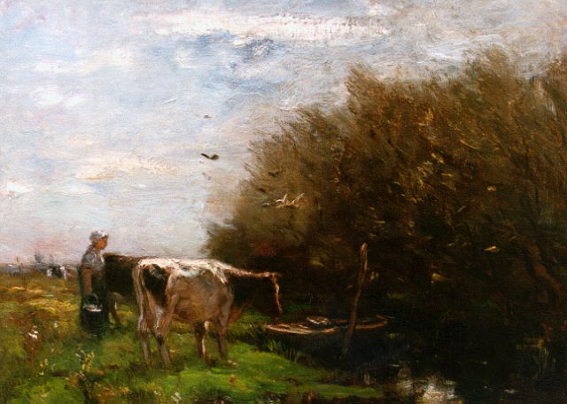 Willem Maris | Melkvee in de wei, oil on canvas, 51.5 x 58.5 cm, gesigneerd l.o.