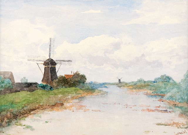 Constan Gabriel | View on the Proosdijer windmill on the river Winkel, watercolour on paper, 36.1 x 53.3 cm, signed l.r.