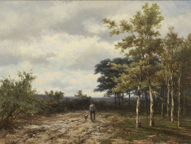 Jan H.B. Koekkoek | Strolling farmer with his dog, oil on panel, 38.1 x 49.8 cm, signed l.l. and dated 1898