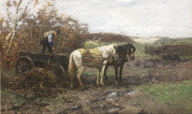 Scherrewitz J.F.C.  | Unloading the cart in the dunes, oil on canvas 52.2 x 85.5 cm, signed l.r.