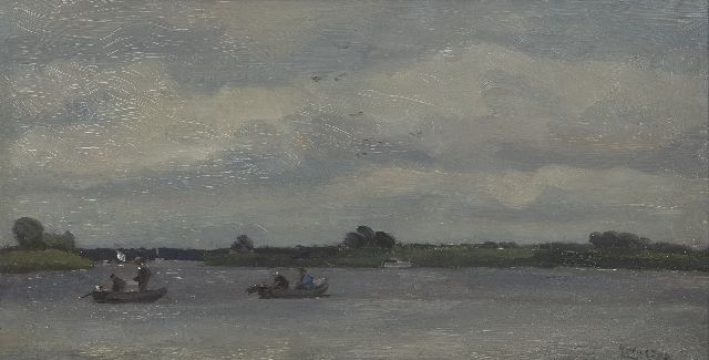Cor Noltee | Fishermen on the Wantij, Dordrecht, oil on painter's board, 29.0 x 55.2 cm, signed l.r.