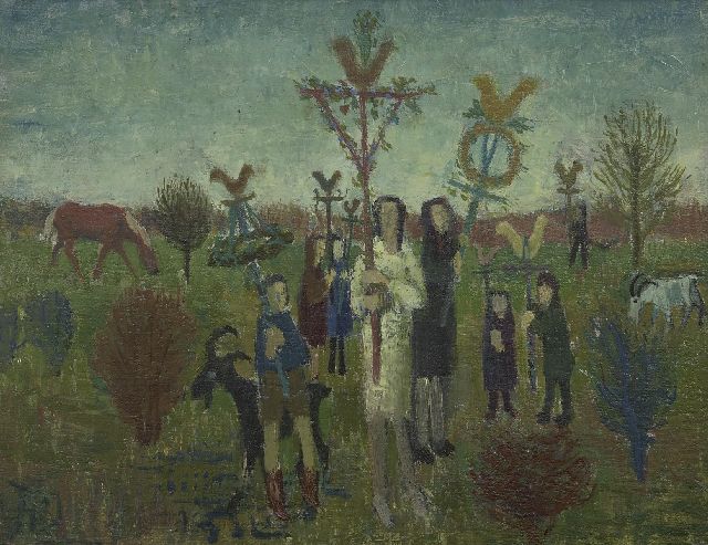 Kees Andréa | Palm Sunday, oil on board laid down on panel, 27.2 x 35.1 cm