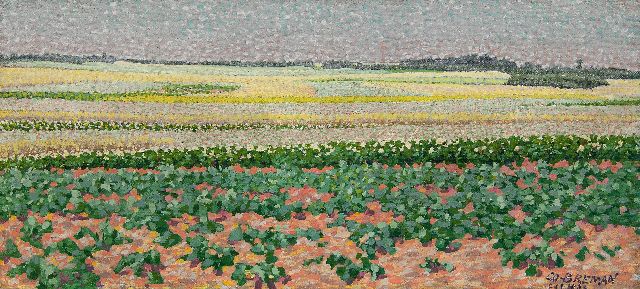 Breman A.J.  | Summer landscape with potato- and buckwheatfields in the Gooi region, oil on canvas 18.7 x 40.5 cm, signed l.r. and dated 'L 1 7 1903'