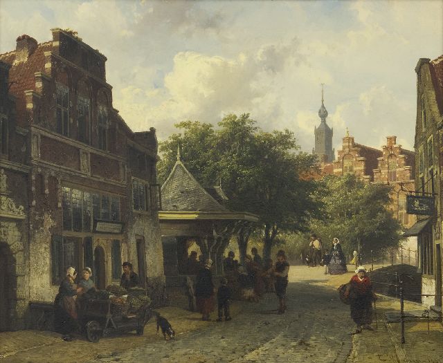 Springer C.  | A view of Oudewater, oil on panel 33.5 x 40.5 cm, signed l.r. in full and l.l. with monogram and dated l.r. 1857 and l.l. '57