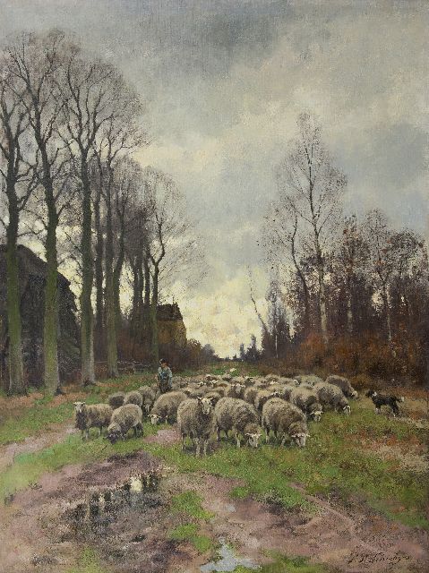 Schiedges jr. P.P.  | Sheep herding, oil on canvas 121.3 x 90.6 cm, signed l.r.