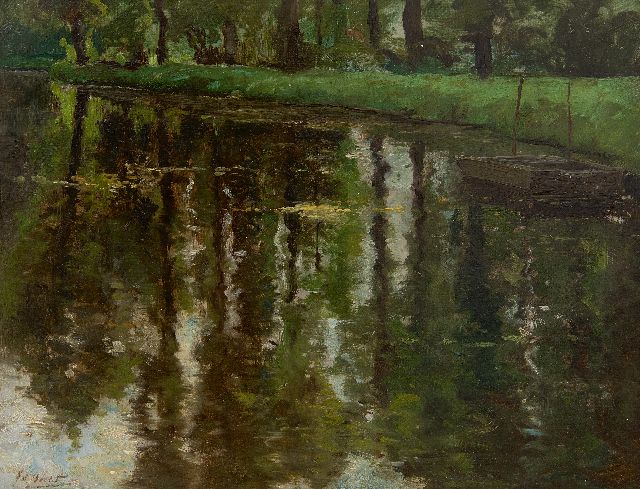 Becht E.A.  | Pond in the Haagse Bos, The Hague, oil on board laid down on panel 27.0 x 35.1 cm, signed l.l. and without frame