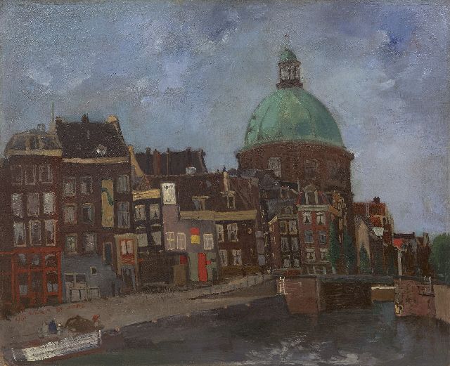 Jong G. de | A view of Amsterdam with the Koepel church, oil on board laid down on panel 37.4 x 45.9 cm, signed l.l. and dated 1941