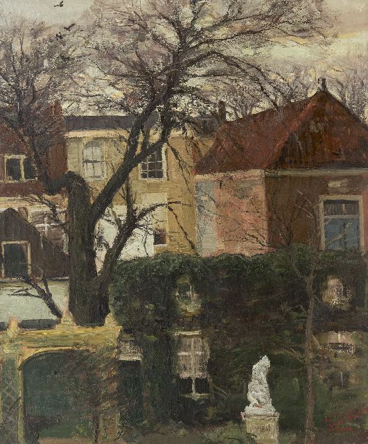 Apol L.F.H.  | A view of gardens and houses, possibly the Juffrouw Idastraat, The Hague, oil on canvas 60.6 x 50.4 cm, signed l.r.