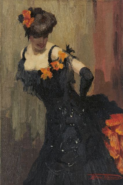Henri Thomas | Dancer in a black dress, oil on canvas, 45.3 x 30.3 cm, signed l.r.