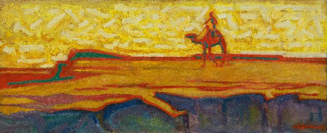 Gouwe A.H.  | A camel rider in the desert, oil on canvas 33.5 x 80.0 cm, signed l.r. and dated 1922
