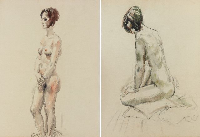 Johan Dijkstra | Standing nude, black chalk and watercolour on paper, 62.7 x 46.6 cm