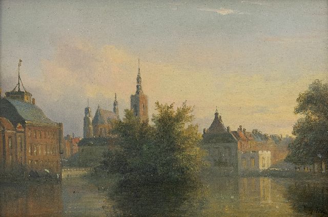 Wagner W.G.  | A view of the 'Hofvijver', The Hague, oil on panel 13.1 x 18.7 cm, signed l.r.