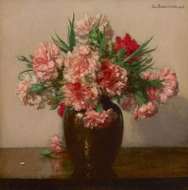 Jan Bogaerts | Pink carnations, oil on canvas, 39.6 x 38.5 cm, signed u.r. and dated 1916