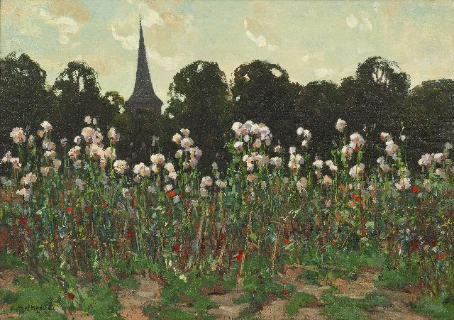 Paul Bodifée | A field of faded thistles near a church, oil on canvas laid down on board, 33.1 x 46.5 cm, signed l.l.