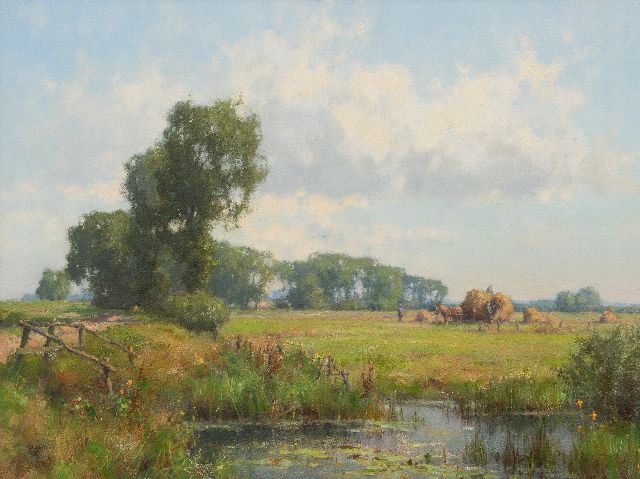 Jan Holtrup | Hay harvest in the Gelderse Waard, oil on canvas, 45.0 x 60.1 cm, signed l.l.
