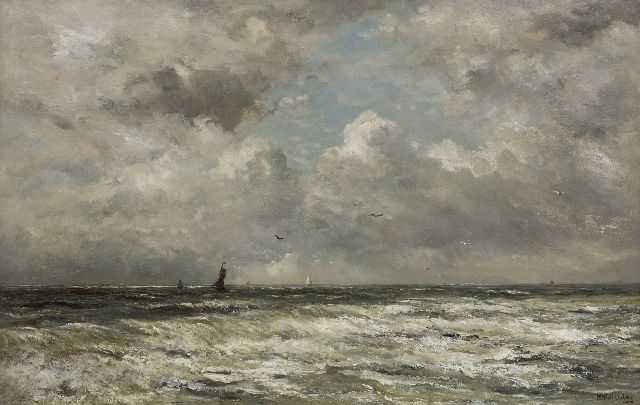 Mesdag H.W.  | The North Sea with fishing boats in the distance, oil on panel 69.7 x 109.0 cm, signed l.r.