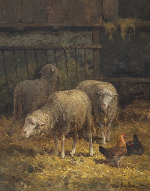 Leemputten C. van | sheep in the barn, oil on panel 40.0 x 31.7 cm, signed l.r.