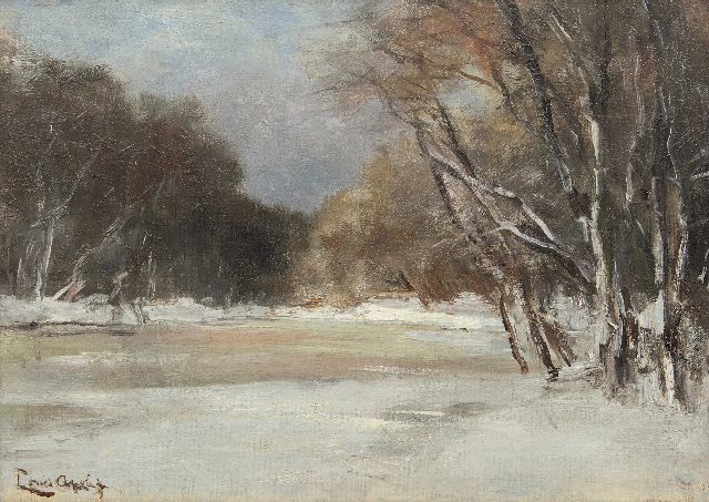 Apol L.F.H.  | A snowy forest pond, oil on canvas laid down on panel 25.6 x 35.8 cm, signed l.l.