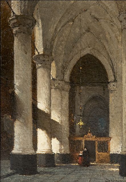 Johannes Bosboom | The interior of the Grote or Sint-Jacobschurch in The Hague, oil on panel, 24.5 x 17.6 cm, signed l.r.