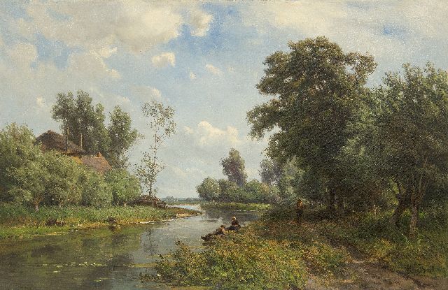 Borselen J.W. van | Along the river the Vlist, oil on canvas 45.5 x 70.5 cm, signed l.r.