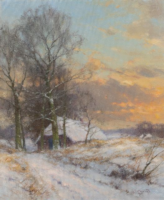 Jan Holtrup | Farmhouse in a snowy landscape in the Achterhoek, oil on canvas, 60.3 x 49.8 cm, signed l.r.