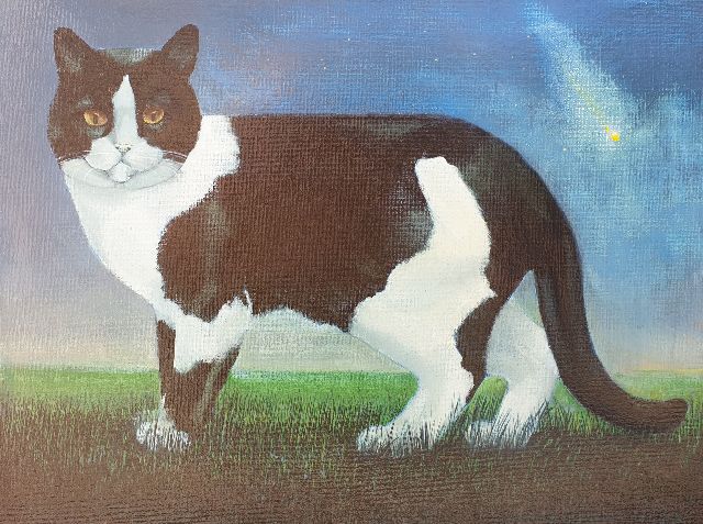 Onbekend   | Cat at Zuiderwolde, oil on canvas 40.4 x 49.8 cm, gesigneerd l.o. and without frame