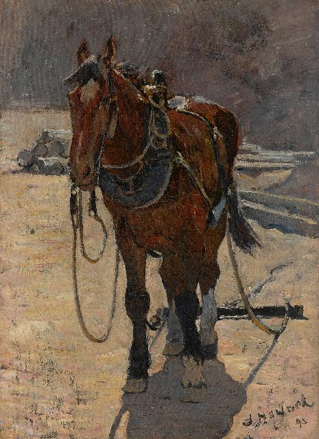 Hoynck van Papendrecht J.  | A draught horse, oil on canvas 45.1 x 34.0 cm, signed l.r. and dated '93